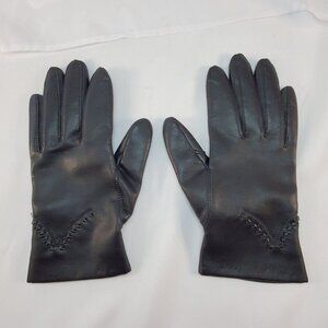 Vintage Avon Womans Black Vinyl Gloves Lined W/ Fleece Size Small Driving Gloves